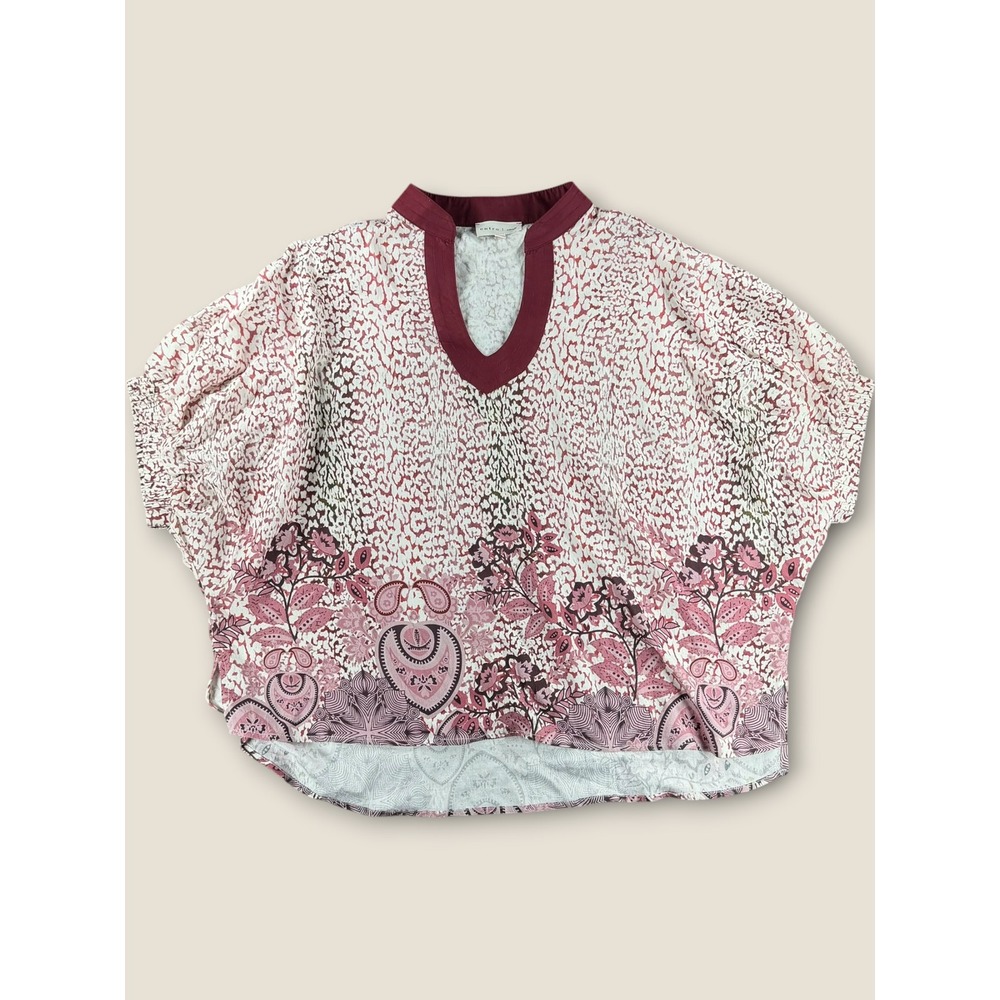 Entro Womens Boho V-Neck Paisley Floral Dolman Sleeve Top Burgundy T28936 Small